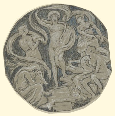 Studie för Center Circle of Huntington Ceiling; Apollo och skötare av Elihu Vedder