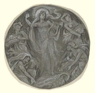 Studie för Center Circle of Huntington Ceiling: Apollo and Attendants av Elihu Vedder