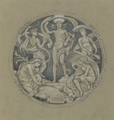 Studie för Center Circle of Huntington Ceiling: Apollo and Attendants av Elihu Vedder