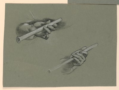 studier av två händer som håller i flöjter (?) av Elihu Vedder