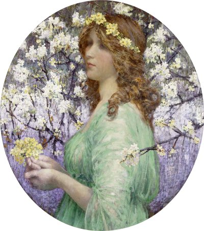 Jeune Femme au Bouquet (oval olja på duk, upplagd på kartong) av Elisabeth (attr. to) Sonrel