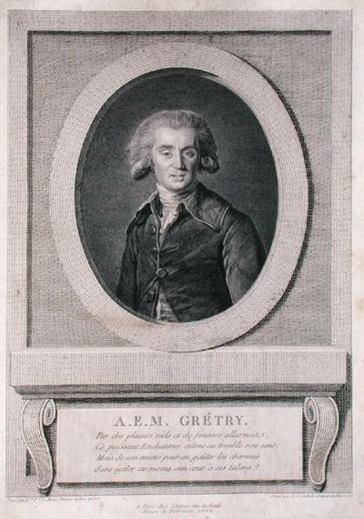 Andre Ernest Modeste Gretry (1741-1813) graverad av Louis Jacques Cathelin (1738-1804) 1786 (gravyr) av Elisabeth Louise (after) Vigee Lebrun