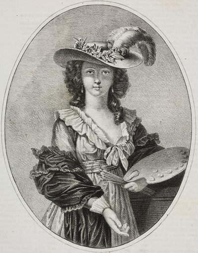 Självporträtt med palett, av den franska målaren Elisabeth Vigee Le Brun, litografi av Giovanni Mariani från Poliorama Pittoresco, n 42, 28 maj av Elisabeth Louise (after) Vigee Lebrun