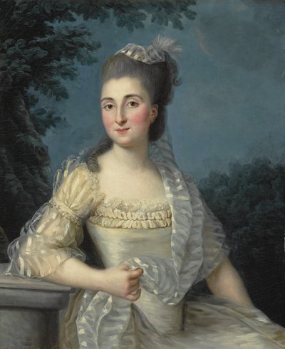 Porträtt av en ung kvinna klädd i vitt, halvfigur av Élisabeth Louise Vigée Le Brun