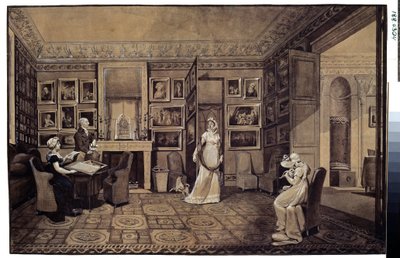 Salongen i Prins Ivan Ivanowitch Baryatinsky-huset (1772-1825) i Altona (Salen i Baryatinsky-huset i Altona). Teckning av Marie Louise Elisabeth Vigee-Lebrun (Vigee Lebrun) (1755-1842) av Elisabeth Louise Vigee Lebrun
