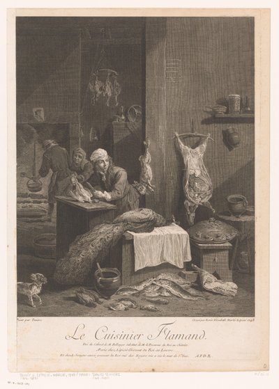 Köksscen med personal som förbereder måltiden Le Cuisinier Flamand (titel på objekt) av Élisabeth Lépicié