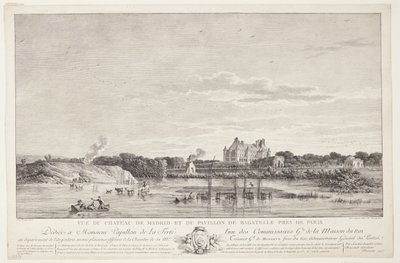 Utsikt över Château de Madrid och Pavillon de Bagatelle (Vue du Chateau de Madrid et du Pavillon de Bagatelle pres de Paris) av Elise Saugrain