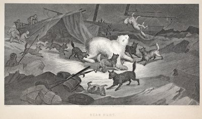 Bear Hunt, illustration från "The second Grinnell Expedition in Search of Sir John Franklin...", 1856 av Elisha Kane