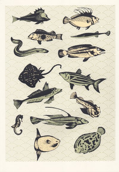 Yellow Japanese Fish, 2016 (screenprint) av Eliza Southwood