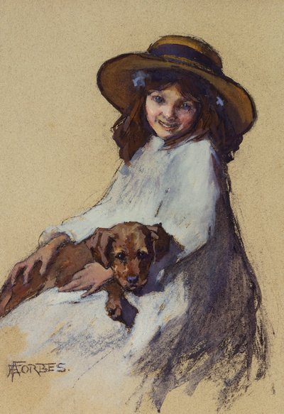 Ung flicka med sin valp av Elizabeth Adela Stanhope Forbes