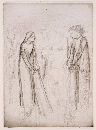 Annunciation, möjligen, ca 1970-77 (svartvitt fotografi tryckt på vitt papper) av Elizabeth Eleanor (1834 62) (after) Siddal