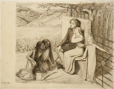 Two Lovers, 1854 (penna och brunt bläck på benvitt papper) av Elizabeth Eleanor Siddal