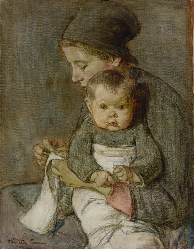 Mother and Baby (olja på duk) av Elizabeth Nourse