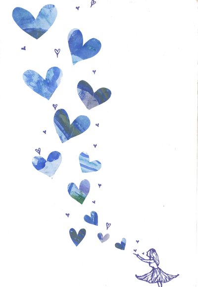 Blowing a Kiss, 2013 (akvarell och collage) av Elizabeth Rider