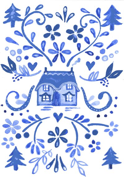 Blue Cottage, 2017 (akvarell) av Elizabeth Rider
