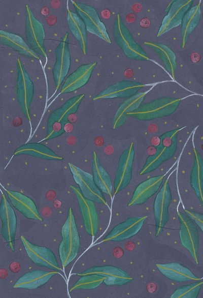 Green Leaves with Berries, 2017 (akvarell och akryl) av Elizabeth Rider