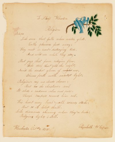 Till Miss Wheaton, Religion, 1830. av Elizabeth W. Capron
