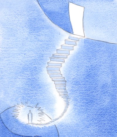 A Stairway to Heaven: Det var Kristus som välkomnade mig i början av den långa "klättringen" till himlen, och som uppmuntrade mig att leva i tro, 2002 (w/c på papper) av Elizabeth Wang