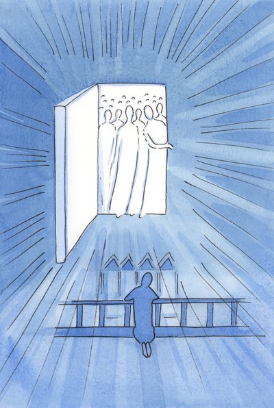 En helgedom är en "dörröppning" till himlen, 2002 (w/c på papper) av Elizabeth Wang