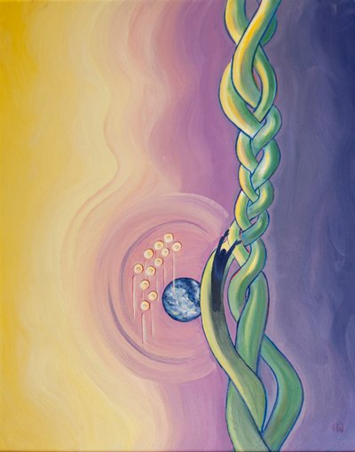 En själ som överlämnas till Gud kan dras in i den heliga treenighetens liv med alla helgon och änglar, 2000 (olja ombord) av Elizabeth Wang