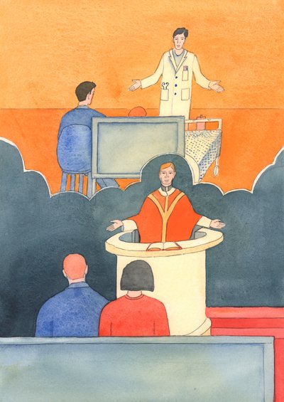 En kirurg som ställer en allvarlig diagnos har ibland lite hopp om botemedel, 2003 (w/c på papper) av Elizabeth Wang
