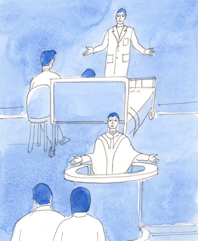 En kirurg som ställer en allvarlig diagnos har ibland lite hopp om botemedel, 2003 (w/c på papper) av Elizabeth Wang