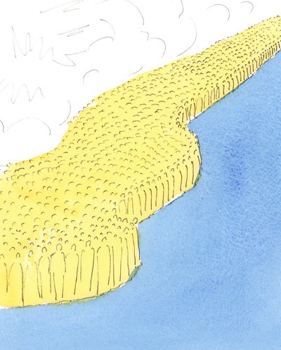 Bland de många människorna i himlen finns föräldrar som skulle ha velat ta emot kärlek och tack från sina barn i jordelivet, 2004 (w/c på papper) av Elizabeth Wang