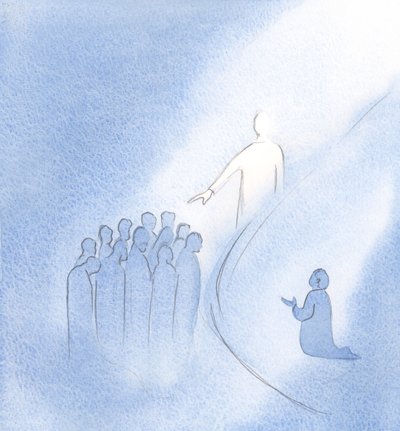 När Kristus kom in i min själ, räckte han ut sin hand och han välsignade alla kära som jag håller upp i bön., 2000 (w/c på papper) av Elizabeth Wang