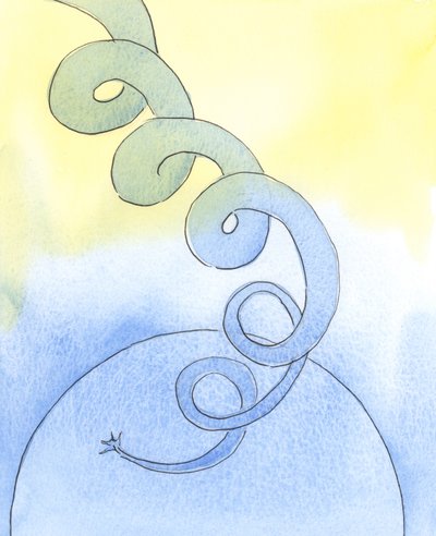 När en bönstjälk växer högt, mot himlen, så bör vårt andliga liv "växa" mot himlen, 2003 (w/c på papper) av Elizabeth Wang