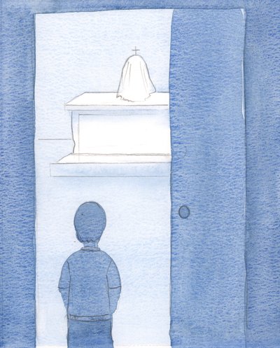 Som barn, och inte katolik, minns jag att någon lät mig gå in i ett kapell och se tabernaklet, 2000 (w/c på papper) av Elizabeth Wang