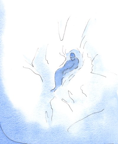 Som ett barn vilar efter att ha lekt på ett snöfält, så kan jag vila i Gud, vaggad i hans gudomlighet, närhelst jag vänder mig till honom i förtroende, 2003 (w/c på papper) av Elizabeth Wang