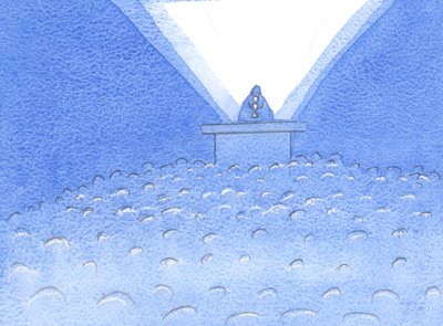 I hjärtat av vårt firande är offret av det heliga offret, genom vilket Kristus vädjar och försonar oss, 2002 (w/c på papper) av Elizabeth Wang