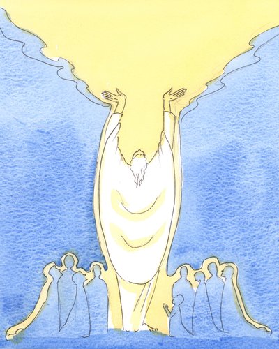 Eftersom Jesus Kristus är Gud såväl som människa, och närvarande bland oss vid mässan, 2003 (w/c på papper) av Elizabeth Wang