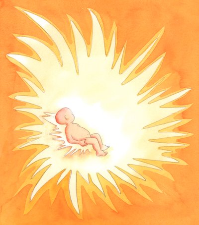 Genom dopet blir själen en ugn av gudomlig kärlek, eftersom den inneboende treenigheten - Fader, Son och Helige Ande - lyser ut ära från den själen över andra, 2001 (w/c på papper) av Elizabeth Wang