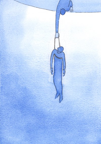 Genom en ren tråd av kärleksfull bön kan vi hålla någon från fara och dra dem mot Guds ljus, 2002 (w/c på papper) av Elizabeth Wang
