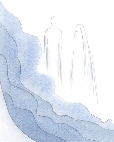 Genom varje bekännelse, inför Kristus, av en sann svaghet, drar vi åt sidan ytterligare en av de slöjor som döljer honom., 2001 (w/c på papper) av Elizabeth Wang