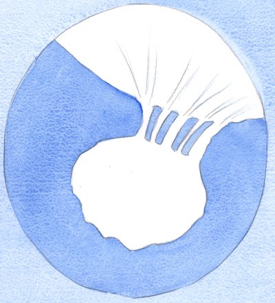 Genom tro och kraften som ges genom förening med Gud, genomborras vår synds "klippvägg" och en väg görs till himlen, 2002 (w/c på papper) av Elizabeth Wang