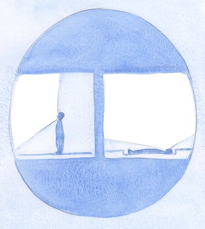 Genom ödmjukhet förstoras vår "vy". Den som förblir upprätt i stolthet har en begränsad syn, men ödmjukhetshandlingar vidgar vår "vision"., 2001 (w/c på papper) av Elizabeth Wang