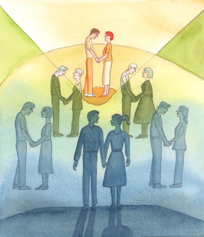 Till sin natur är kärlek fruktbar och generös; och därför uppmanar Herren alla gifta människor att förstå att kyrkans moraliska läror är sanna, 2004 (w/c på papper) av Elizabeth Wang
