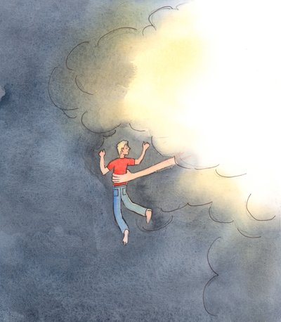 Vi kan inte på egen hand tränga igenom det ljusa moln som är gudomen, 2005 (akvarell på papper) av Elizabeth Wang