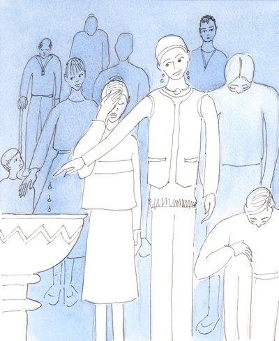 Kristus ber oss att göra en grundläggande omvärdering av våra nuvarande attityder och handlingar som har att göra med vördnad för honom, 2004 (w/c på papper) av Elizabeth Wang