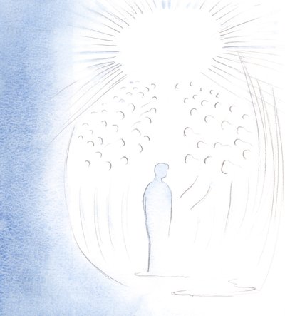 Kristus kom till min själ i härlighet, med de kära heliga som lever i hans närvaro, 2000 (w/c på papper) av Elizabeth Wang
