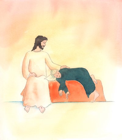 Kristus är nära sina vänner, under alla omständigheter, 2000 (w/c på papper) av Elizabeth Wang