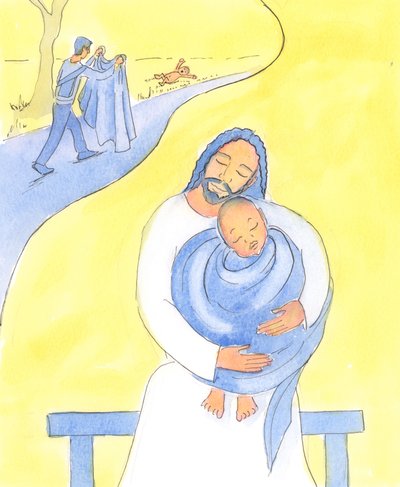 Kristus är snabb att trösta oss i våra svårigheter, 2004 (w/c på papper) av Elizabeth Wang