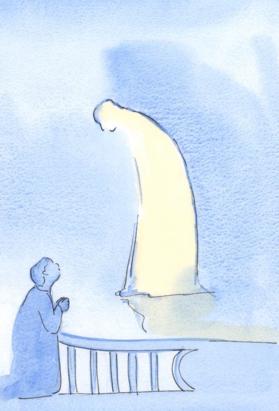 Kristus är öm och vänlig när vi vänder oss till honom, 2002 (w/c på papper) av Elizabeth Wang
