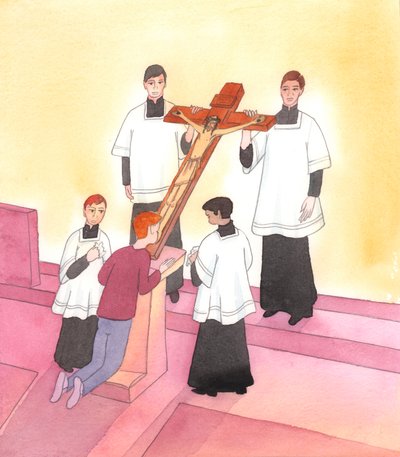 Kristus berörs i hjärtat av varje tecken på hängivenhet till honom i sin passion, som han uthärdade av kärlek till oss alla, 2004 (w/c på papper) av Elizabeth Wang