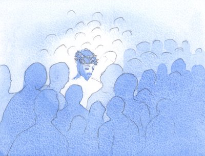 Kristus älskar att komma till kärleksfulla hjärtan, i nattvarden. Bittra och förbittrade hjärtan får honom att känna som han kände i sin heliga passion, 2002 (w/c på papper) av Elizabeth Wang