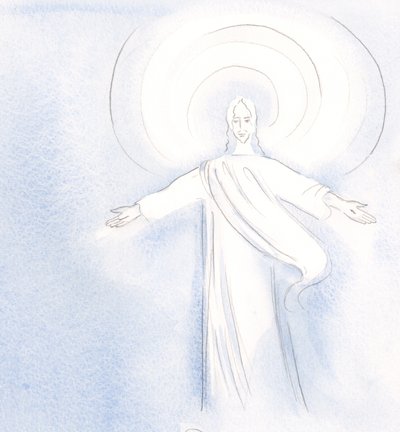 Kristus älskar att hälsa sina vänner i nattvarden, 2000 (w/c på papper) av Elizabeth Wang