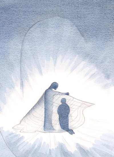 Kristus fick mig att se guldkappan som jag nu bär, genom sin generositet, 2000 (w/c på papper) av Elizabeth Wang