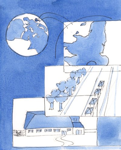 Kristus vår Gud kan se hela jorden på en gång och alla på den, 2004 (w/c på papper) av Elizabeth Wang